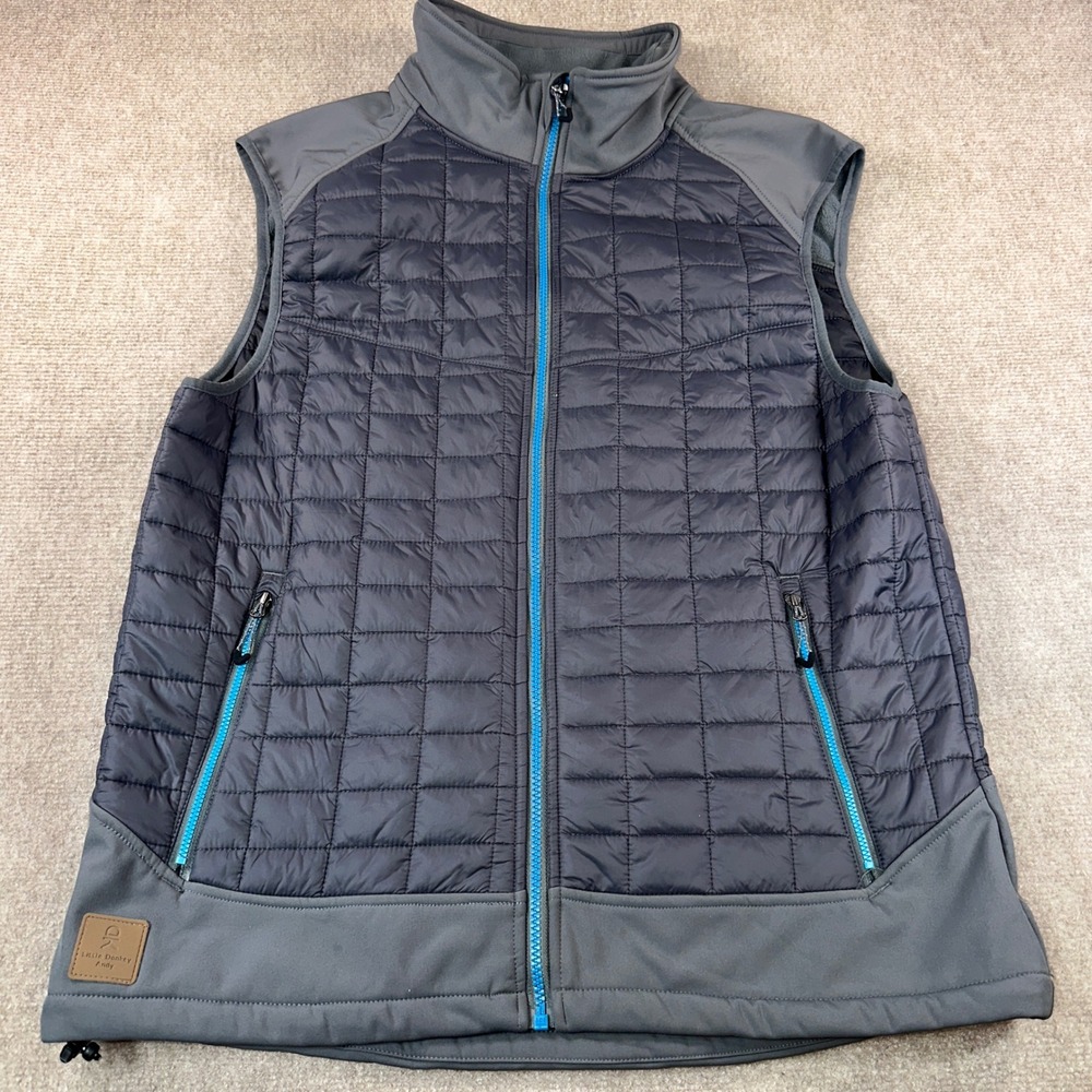 Little Donkey Andy Mens Puffer Vest Gray Blue Trim Quilted Insulated Large